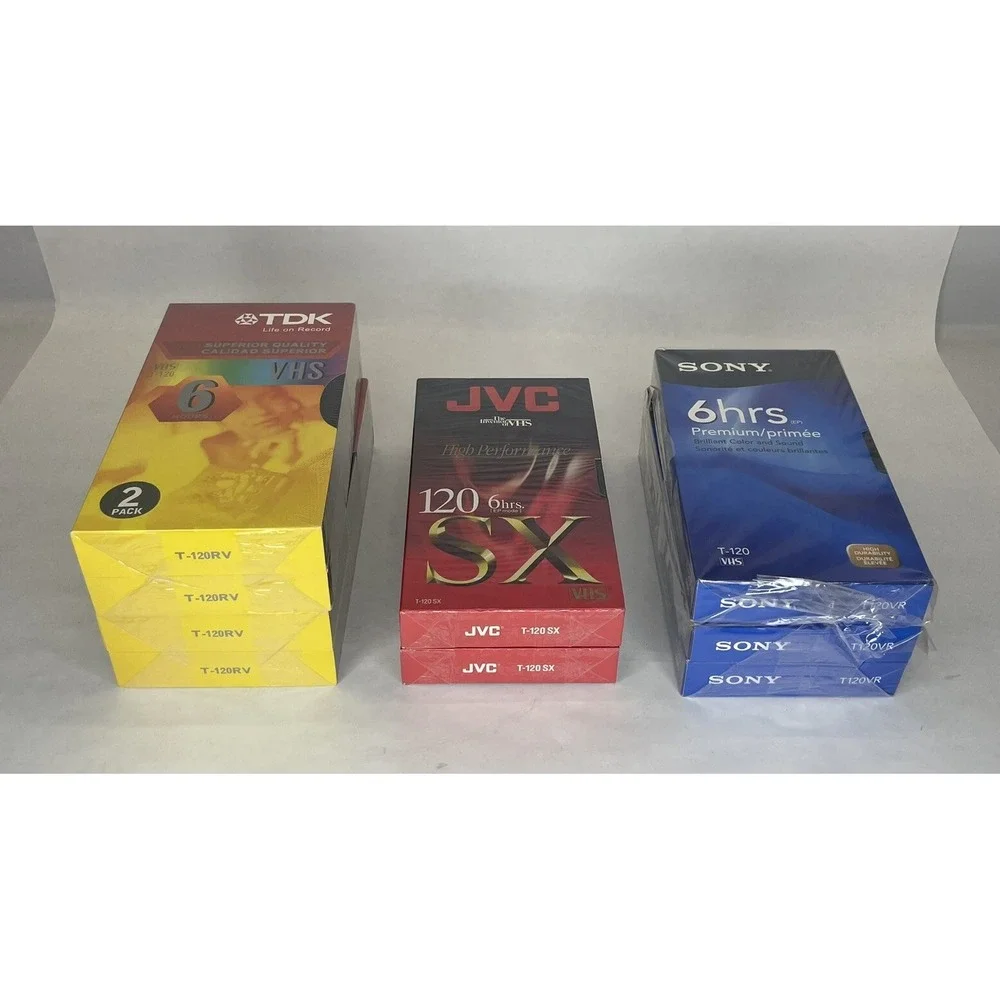LOT of 9 Premium Grade T-120‎ 6 Hour VHS Tapes- 3 Sony, 2 JVC 4 TDK NEW